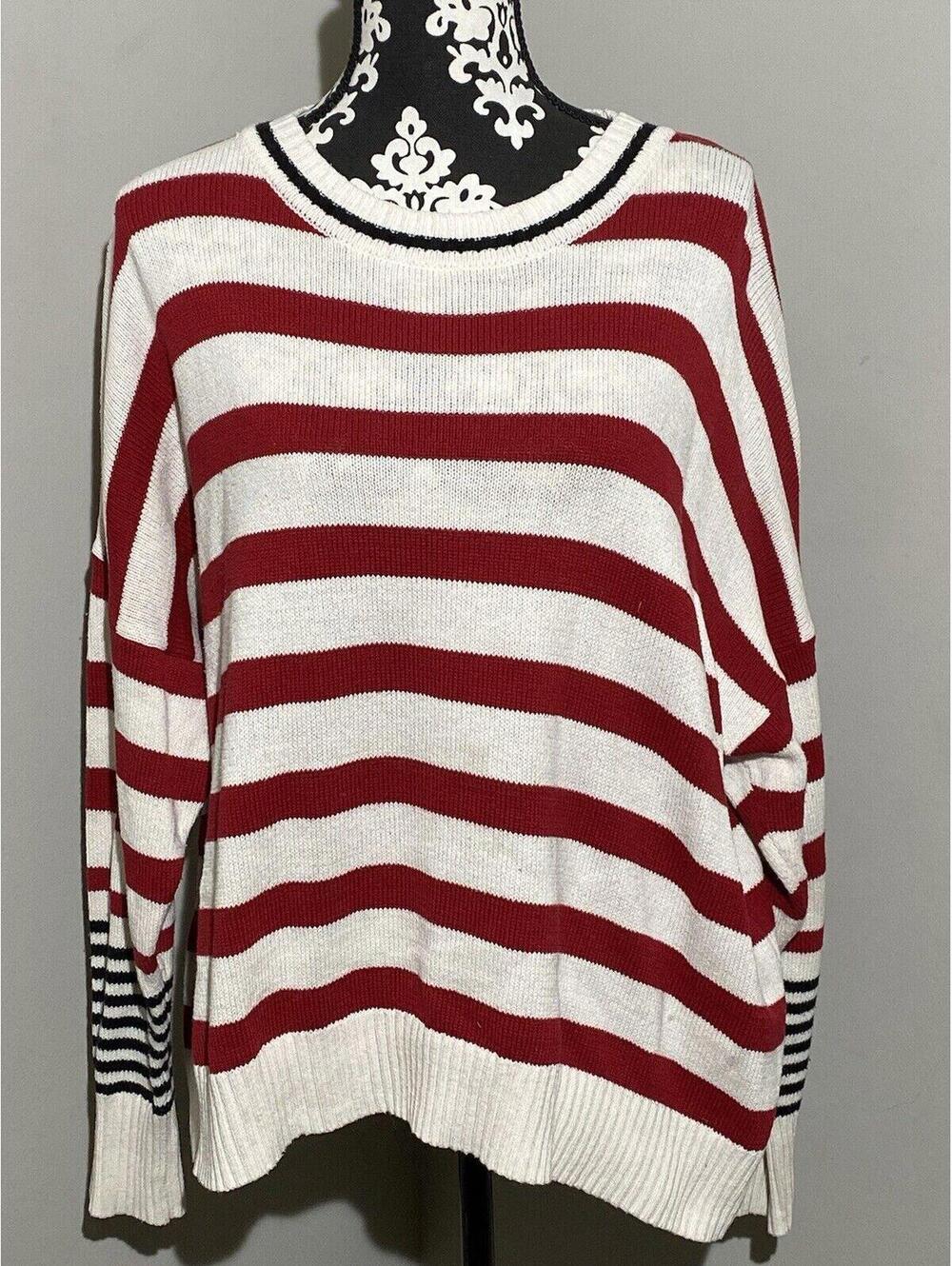 Madison Curvy Red/White Striped Sweater Blouse Top Women’s Lg